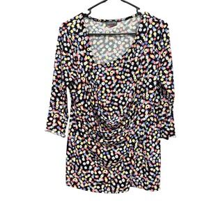 Vince Camuto Womens Top Large‎ 3/4 Sleeve Ruched Multicolor Polka Dot Blouse